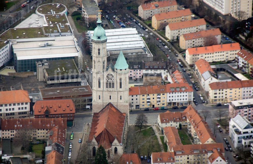 Braunschweig von oben - Evangelisch - lutherische Kirche St. Andreas in Braunschweig im Bundesland Niedersachsen