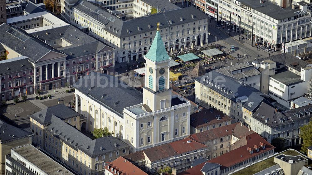 Karlsruhe von oben - Evangelische Stadtkirche Karlsruhe