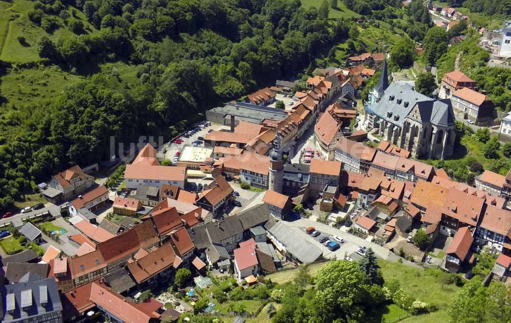 Südharz OT Stolberg von oben - Fachwerkstraße im Ortsteil Stolberg in der Gemeinde Südharz im Bundesland Sachsen-Anhalt