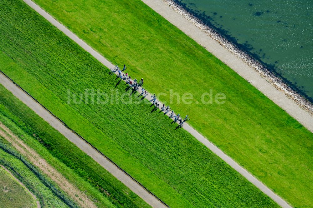 Luftbild Norderney - Fahrradgruppe auf dem Außendeich auf der Insel Norderney im Bundesland Niedersachsen, Deutschland