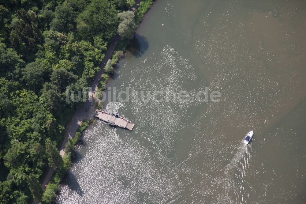 Klotten aus der Vogelperspektive: Fahrt eines Fähr- Schiffes auf der Mosel in Klotten im Bundesland Rheinland-Pfalz, Deutschland