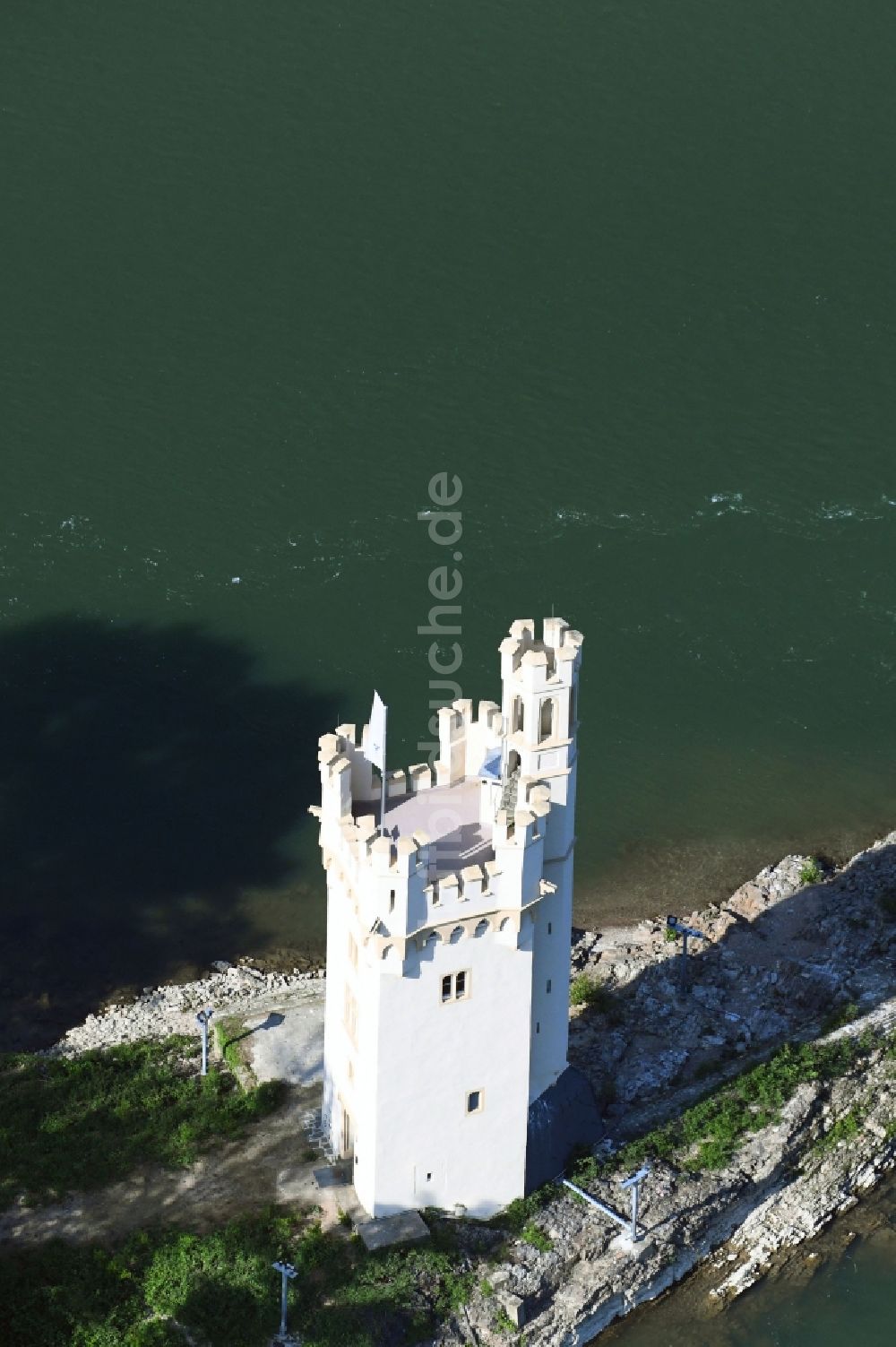 Bingen am Rhein von oben - Fassade des Baudenkmales Bingener Mäuseturm im Ortsteil Bingerbrück in Bingen am Rhein im Bundesland Rheinland-Pfalz, Deutschland