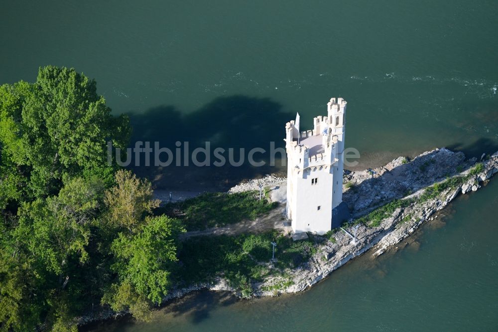 Bingen am Rhein aus der Vogelperspektive: Fassade des Baudenkmales Bingener Mäuseturm im Ortsteil Bingerbrück in Bingen am Rhein im Bundesland Rheinland-Pfalz, Deutschland