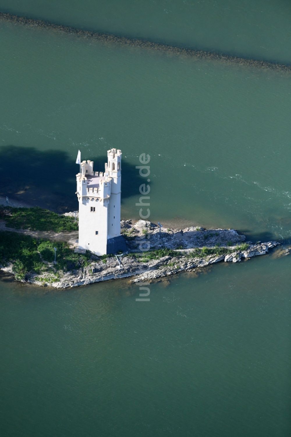 Bingen am Rhein von oben - Fassade des Baudenkmales Bingener Mäuseturm im Ortsteil Bingerbrück in Bingen am Rhein im Bundesland Rheinland-Pfalz, Deutschland