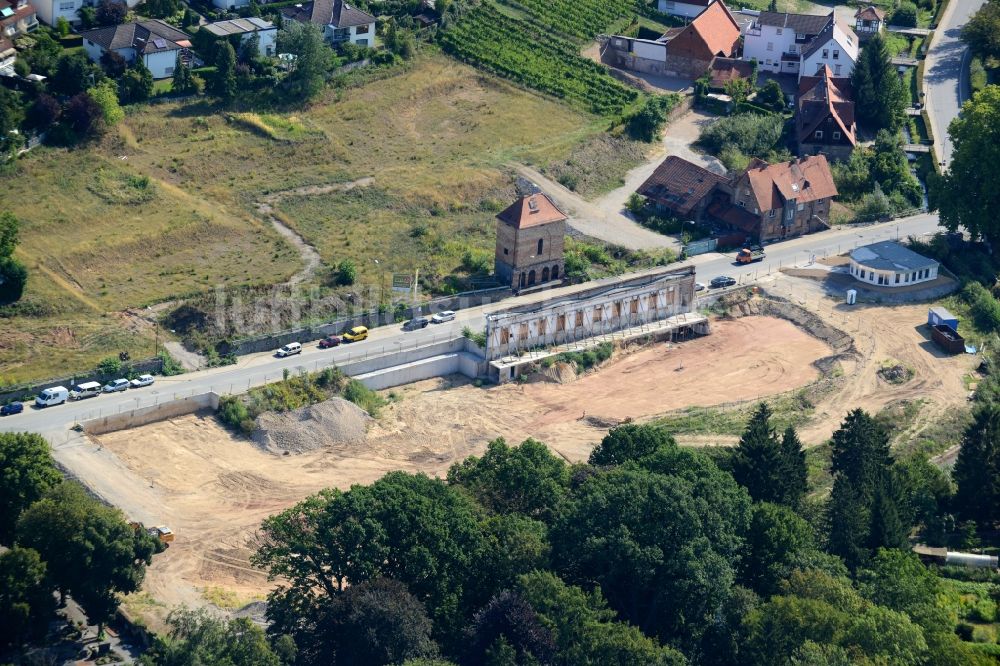 Luftaufnahme Bensheim - Fassade des Baudenkmales Euler- Fassade der ehemaligen Papierfabrik in Bensheim im Bundesland Hessen