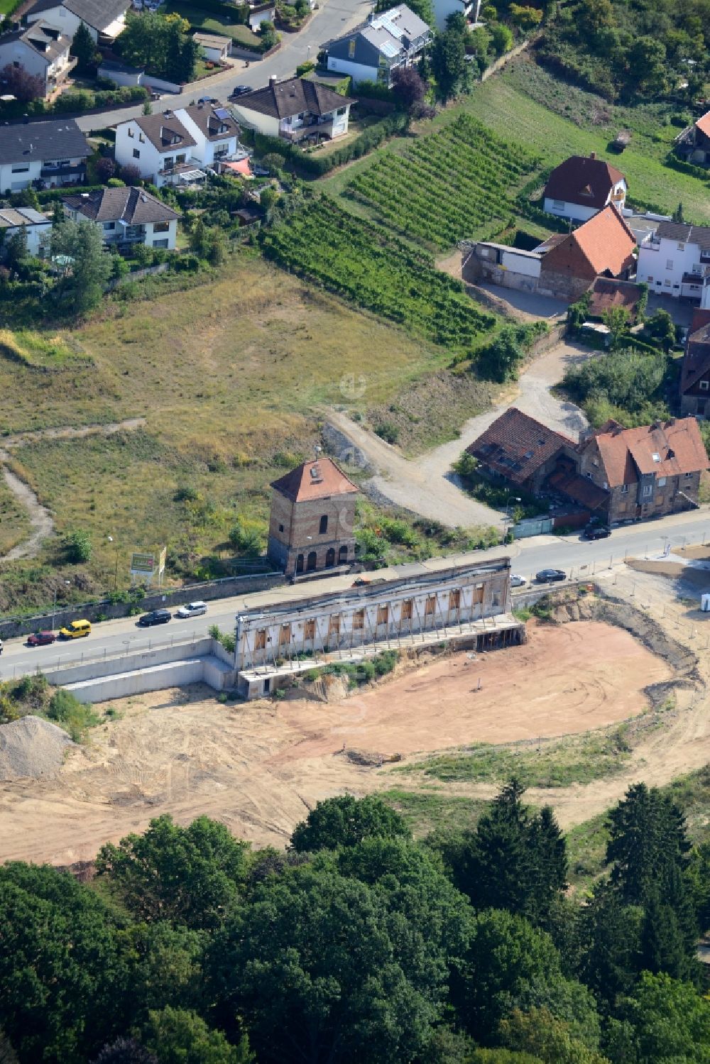 Luftbild Bensheim - Fassade des Baudenkmales Euler- Fassade der ehemaligen Papierfabrik in Bensheim im Bundesland Hessen