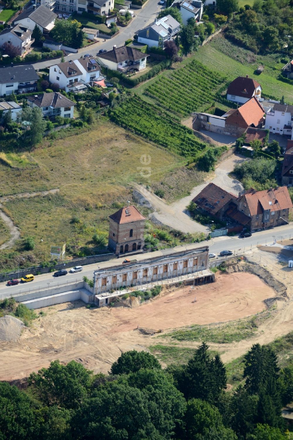 Luftaufnahme Bensheim - Fassade des Baudenkmales Euler- Fassade der ehemaligen Papierfabrik in Bensheim im Bundesland Hessen