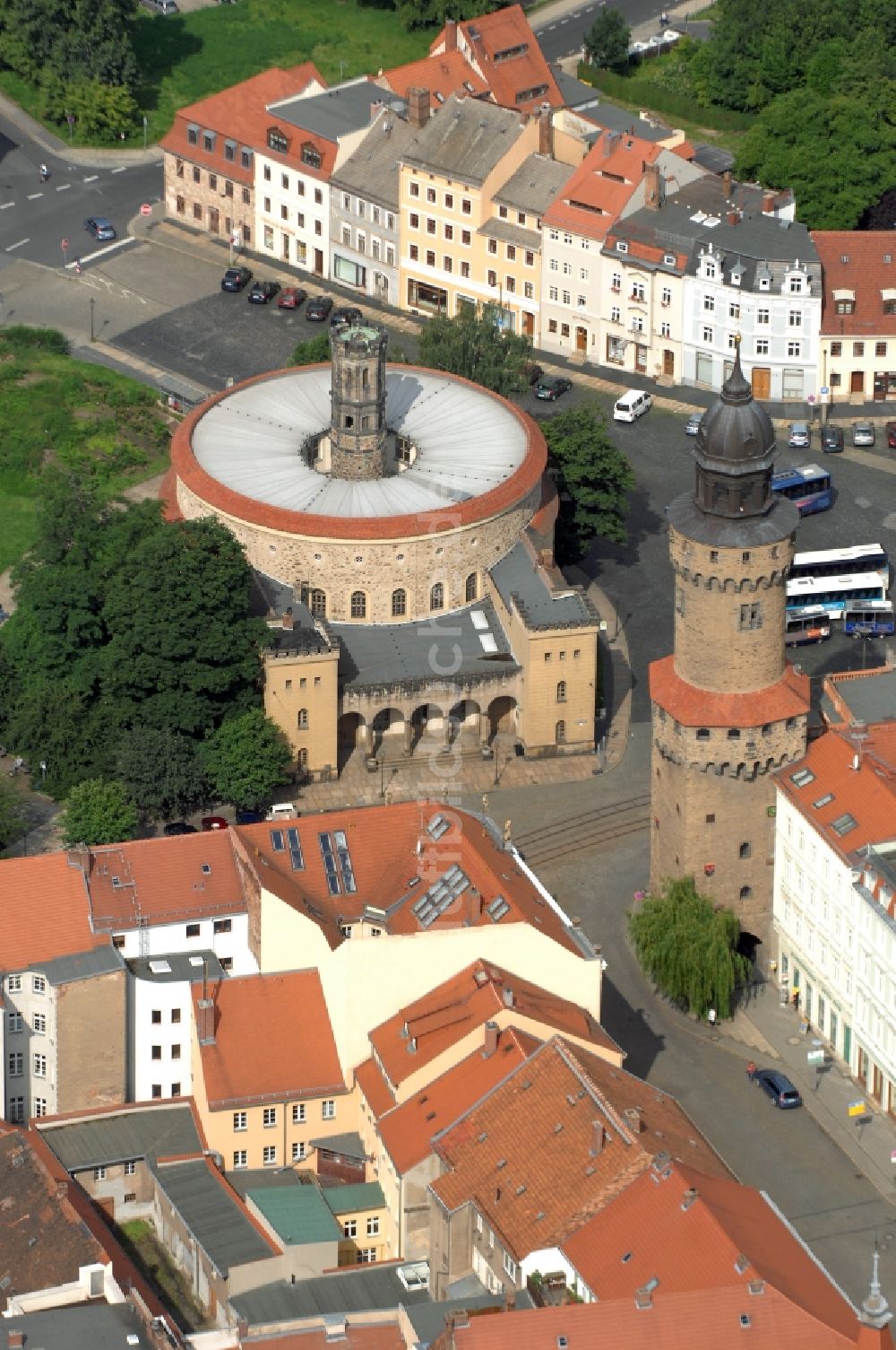 Luftbild Görlitz - Fassade des Baudenkmales Kaisertrutz (auch Reichenbacher Rondell) in Görlitz im Bundesland Sachsen