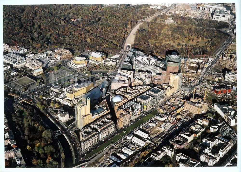 Luftbild Berlin - Tiergarten - Fast fertiges Emsemble der Bauten am Potsdamer Platz in Berlin - Tiergarten.