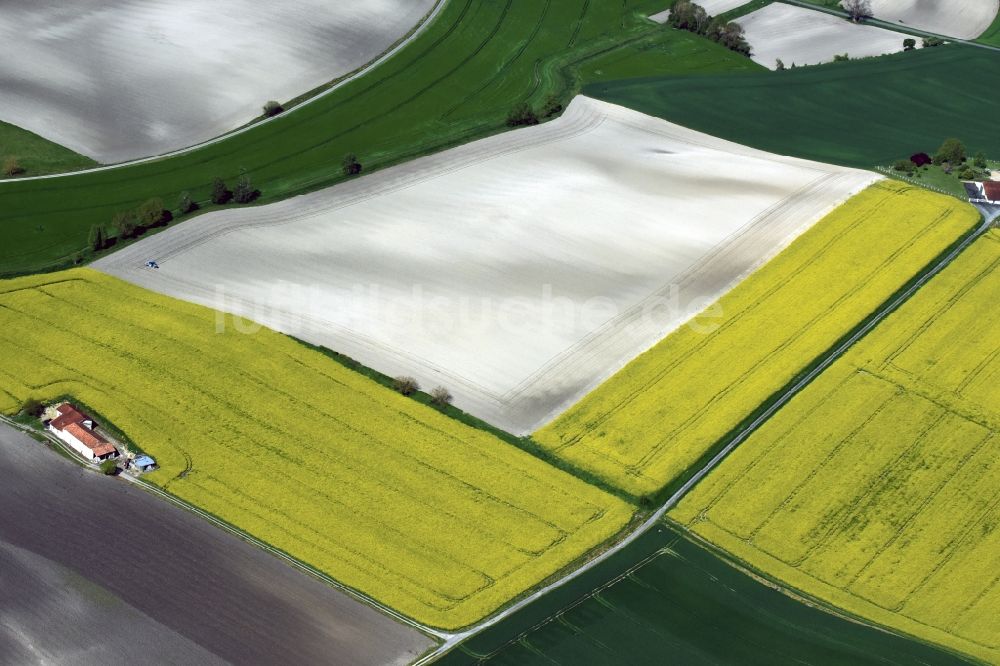 Luftbild Saint-Antoine-Cumond - Feld- Landschaft gelb blühender Raps- Blüten in Saint-Antoine-Cumond in Aquitaine Limousin Poitou-Charentes, Frankreich