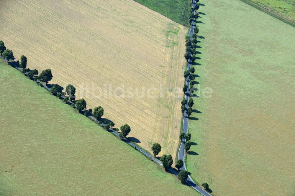 Luftbild Linz - Feld- Landschaft mit Landstraßen - Weg - Gabelung bei Linz im Bundesland Sachsen in Deutschland