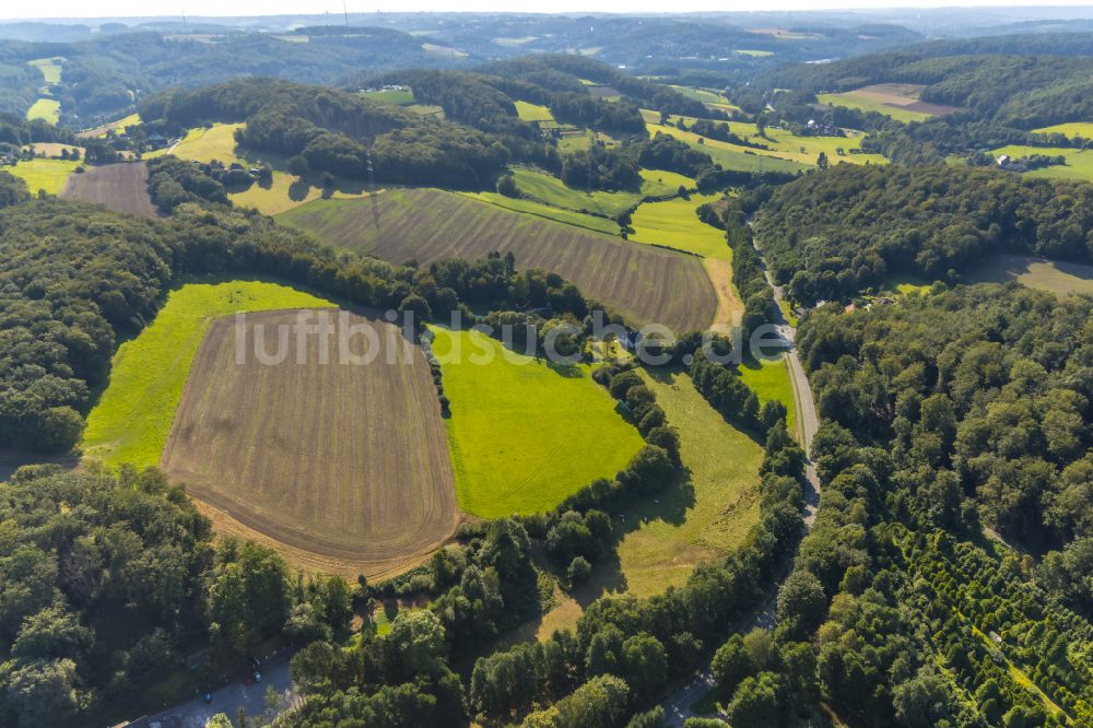 Luftaufnahme Hattingen - Felder und angrenzende Waldgebiete in Hattingen im Bundesland Nordrhein-Westfalen, Deutschland