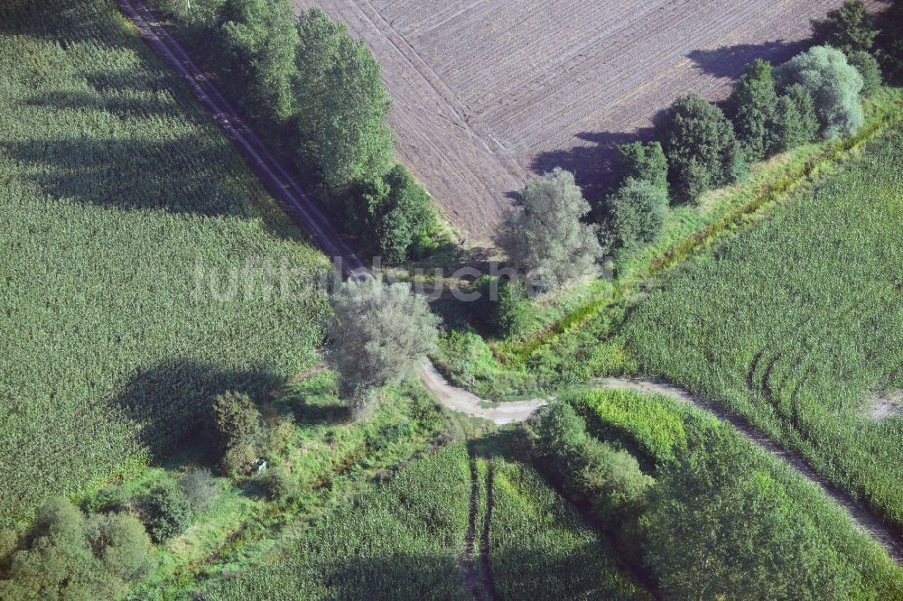 Lübtheen aus der Vogelperspektive: Feldstrukturen- Landschaft bei Lübtheen im Bundesland Mecklenburg-Vorpommern