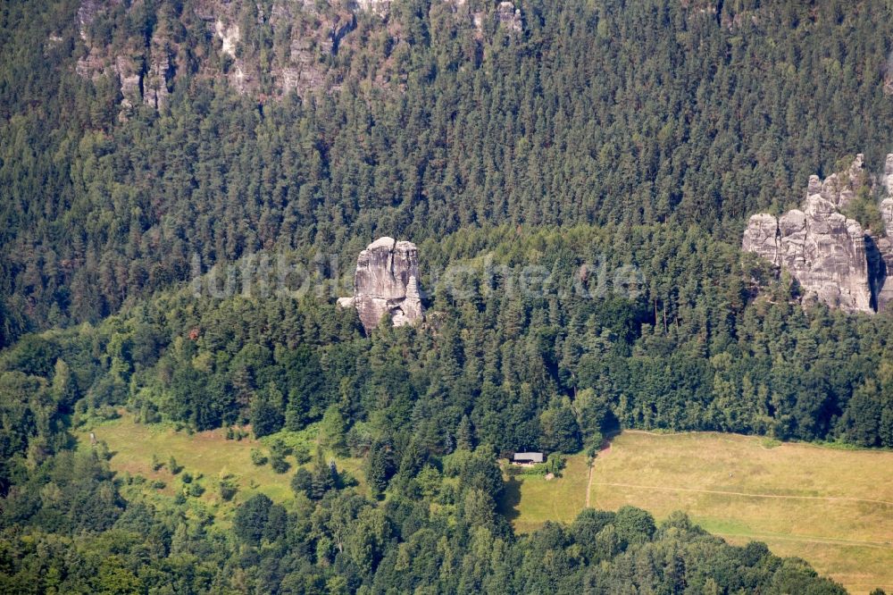 Luftbild Rathen - Felsen- und Berglandschaft des Elbsandsteingebirges in Rathen im Bundesland Sachsen, Deutschland