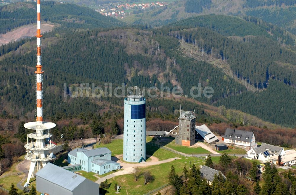 Kurort Brotterode von oben - Fernmeldeturm und Fernsehturm in Brotterode im Bundesland Thüringen