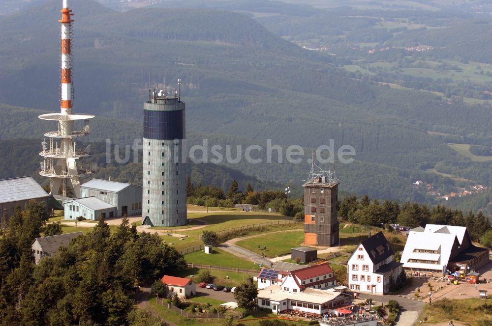 Kurort Brotterode von oben - Fernmeldeturm und Fernsehturm in Brotterode im Bundesland Thüringen