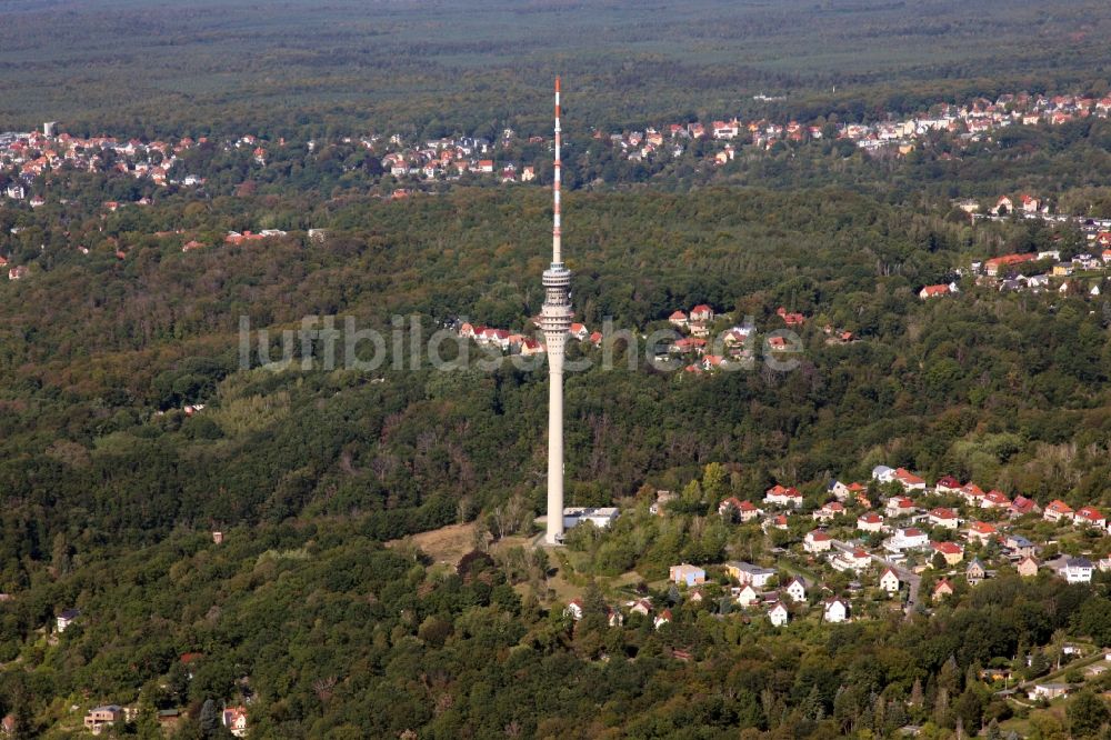 Dresden von oben - Fernmeldeturm und Fernsehturm in Dresden im Bundesland Sachsen, Deutschland