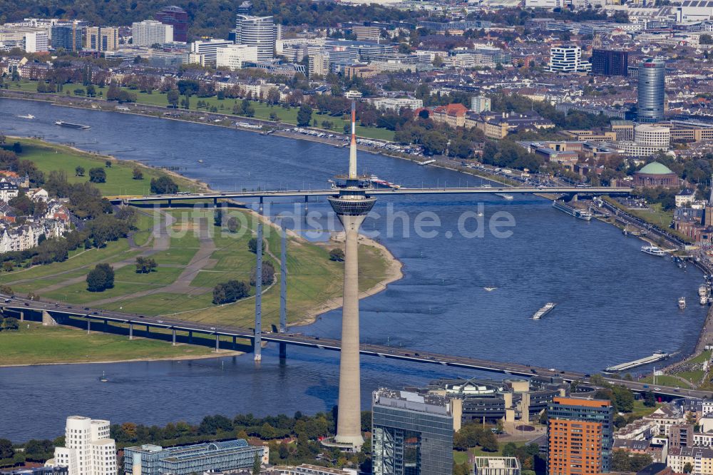 Düsseldorf von oben - Fernmeldeturm und Fernsehturm in Düsseldorf im Bundesland Nordrhein-Westfalen