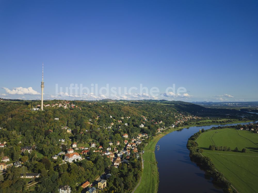 Luftaufnahme Dresden - Fernmeldeturm und Fernsehturm im Ortsteil Wachwitz in Dresden im Bundesland Sachsen, Deutschland