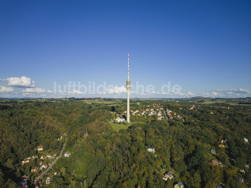 Dresden von oben - Fernmeldeturm und Fernsehturm im Ortsteil Wachwitz in Dresden im Bundesland Sachsen, Deutschland