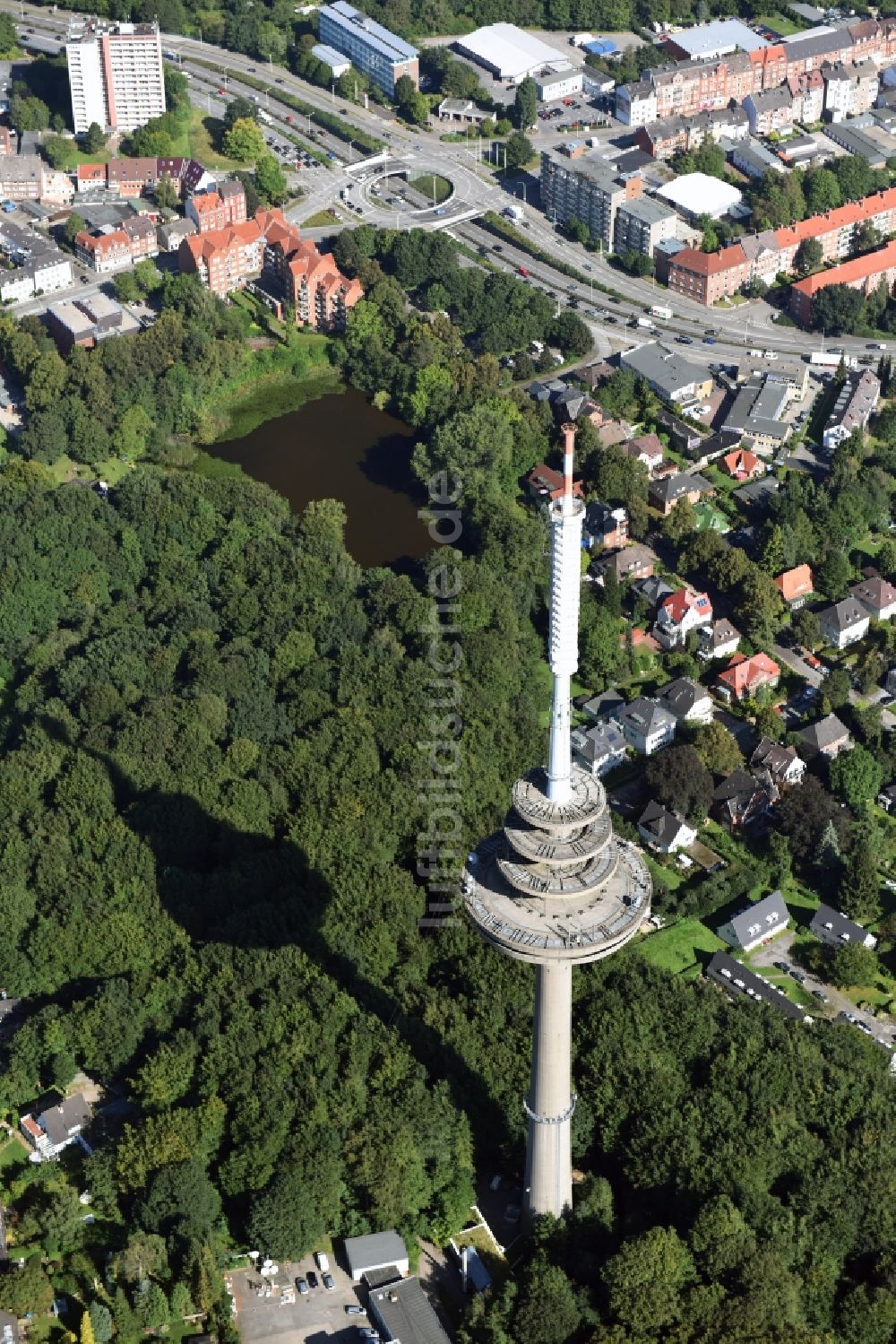 Kiel von oben - Fernmeldeturm im Vieburger Gehölz in Kiel im Bundesland Schleswig-Holstein