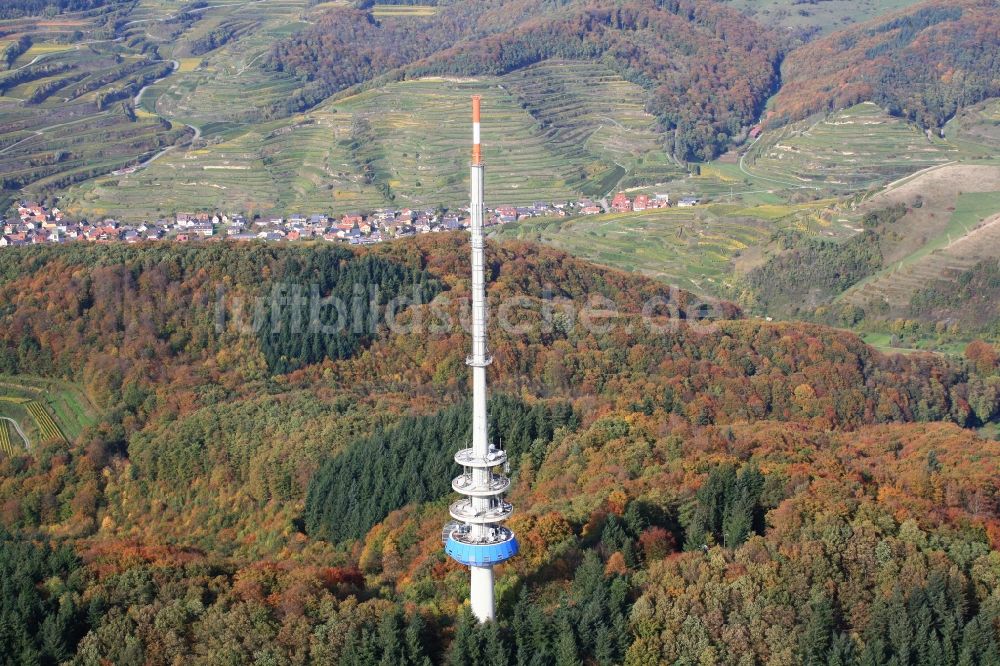 Endingen am Kaiserstuhl von oben - Fernsehturm - Umsetzer am Gebirgszug Kaiserstuhl bei Endingen im Bundesland Baden-Württemberg