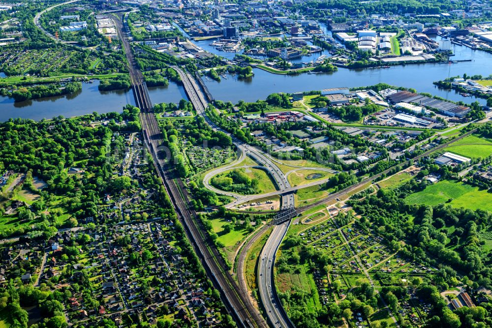 Luftaufnahme Hamburg - Fernstraße Abfahrt der Bundesstraße B Wilhelmsburg Süd in Hamburg, Deutschland