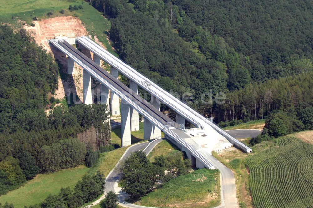 Bad Bibra von oben - Fertige ICE Saubach-Talbrücke