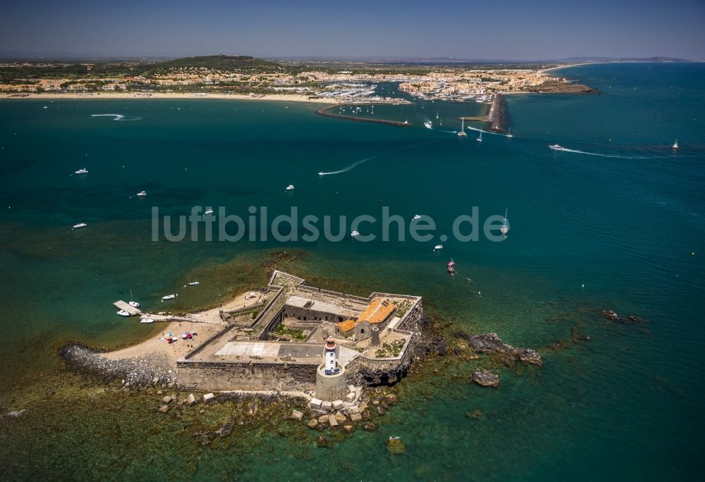 Luftbild Agde - Festung Fort de Brescou an der Mittelmeer- Küste vor Agde in Frankreich