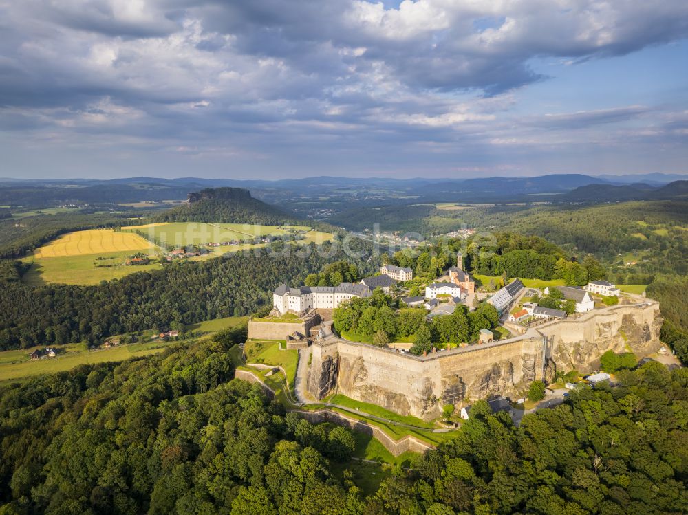 Luftbild Königstein - Festung Königstein an der Elbe im Landkreis Sächsische Schweiz-Osterzgebirge im Bundesland Sachsen