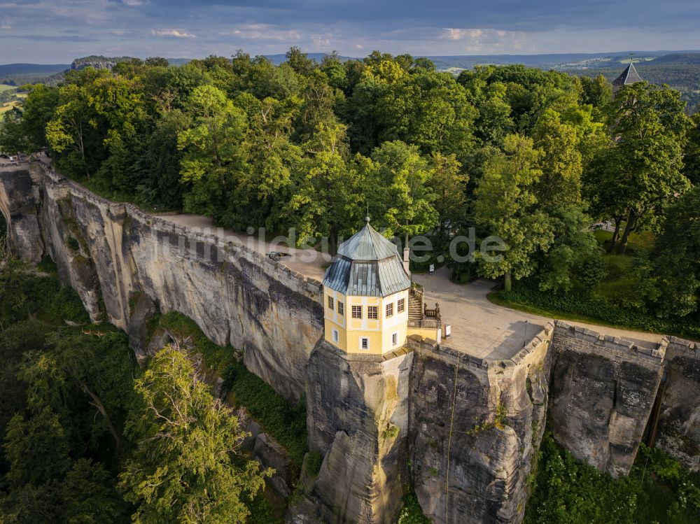 Luftaufnahme Königstein - Festung Königstein an der Elbe im Landkreis Sächsische Schweiz-Osterzgebirge im Bundesland Sachsen