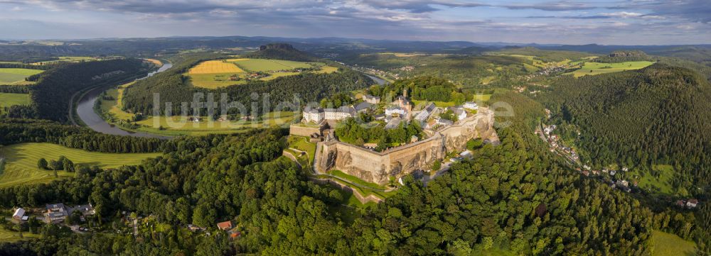 Königstein von oben - Festung Königstein an der Elbe im Landkreis Sächsische Schweiz-Osterzgebirge im Bundesland Sachsen