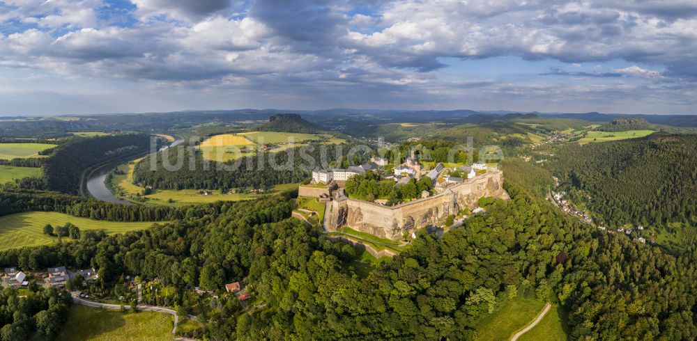 Königstein aus der Vogelperspektive: Festung Königstein an der Elbe im Landkreis Sächsische Schweiz-Osterzgebirge im Bundesland Sachsen