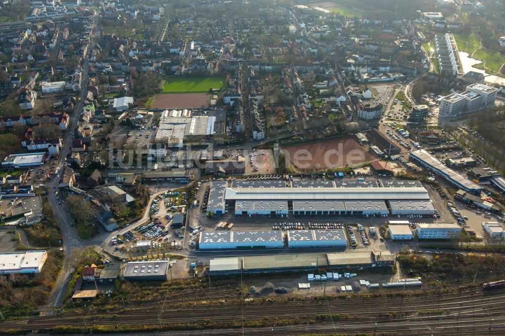 Gelsenkirchen von oben - Firmengelände der DB Deutsche Bahn in Gelsenkirchen im Bundesland Nordrhein-Westfalen