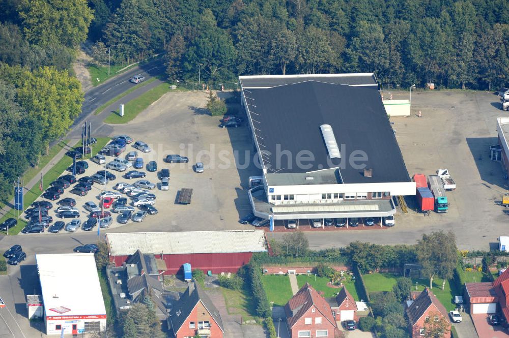 Papenburg / Niedersachsen aus der Vogelperspektive: Firmengelände der Hermann Bunte GmbH & Co. KG im Gewerbegebiet an der Bahnhofstraße in Papenburg / Niedersachsen