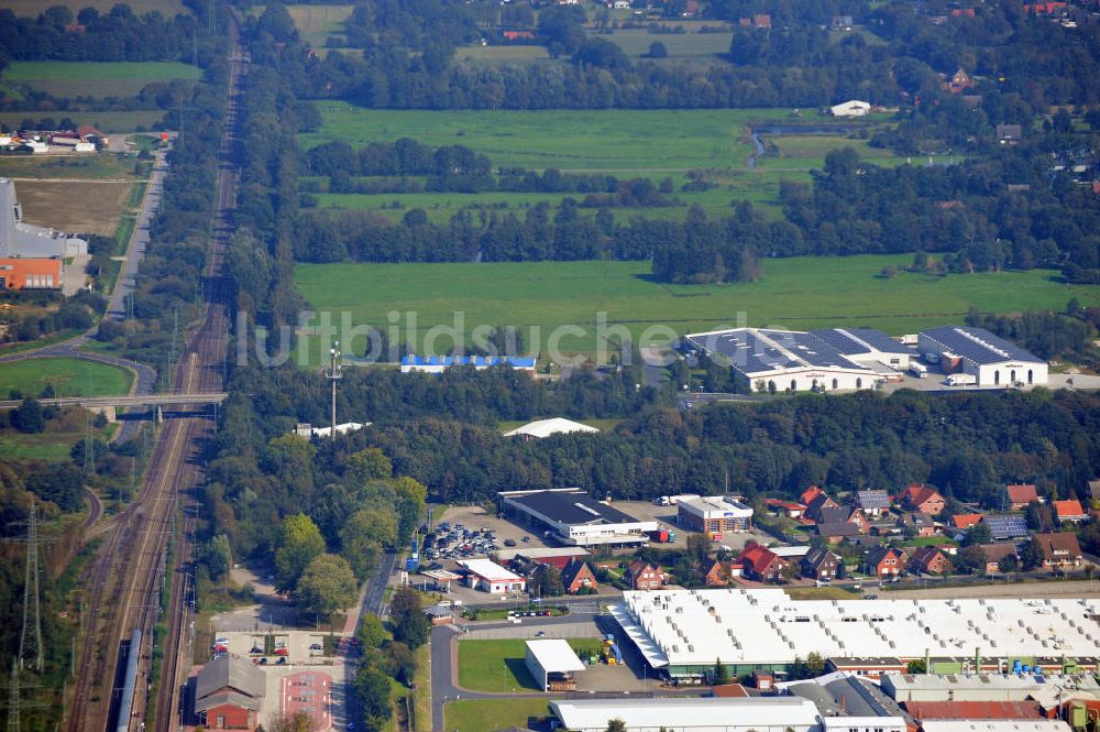 Papenburg / Niedersachsen aus der Vogelperspektive: Firmengelände der Hermann Bunte GmbH & Co. KG im Gewerbegebiet an der Bahnhofstraße in Papenburg / Niedersachsen