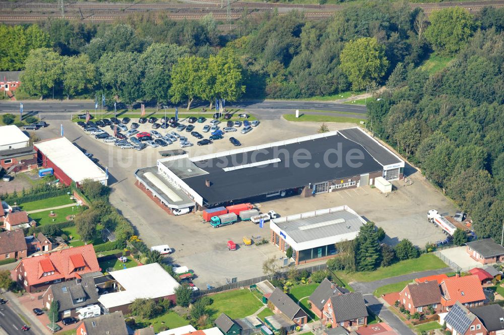 Papenburg / Niedersachsen aus der Vogelperspektive: Firmengelände der Hermann Bunte GmbH & Co. KG im Gewerbegebiet an der Bahnhofstraße in Papenburg / Niedersachsen