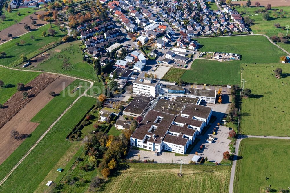 Waldbronn von oben - Firmengelände der Polytec GmbH in Waldbronn im Bundesland Baden-Württemberg, Deutschland