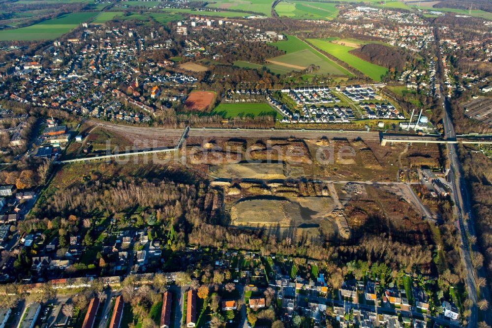 Gelsenkirchen von oben - Firmengelände und Rohstofflager der PKB Ingenieurgesellschaft mbH in Gelsenkirchen im Bundesland Nordrhein-Westfalen