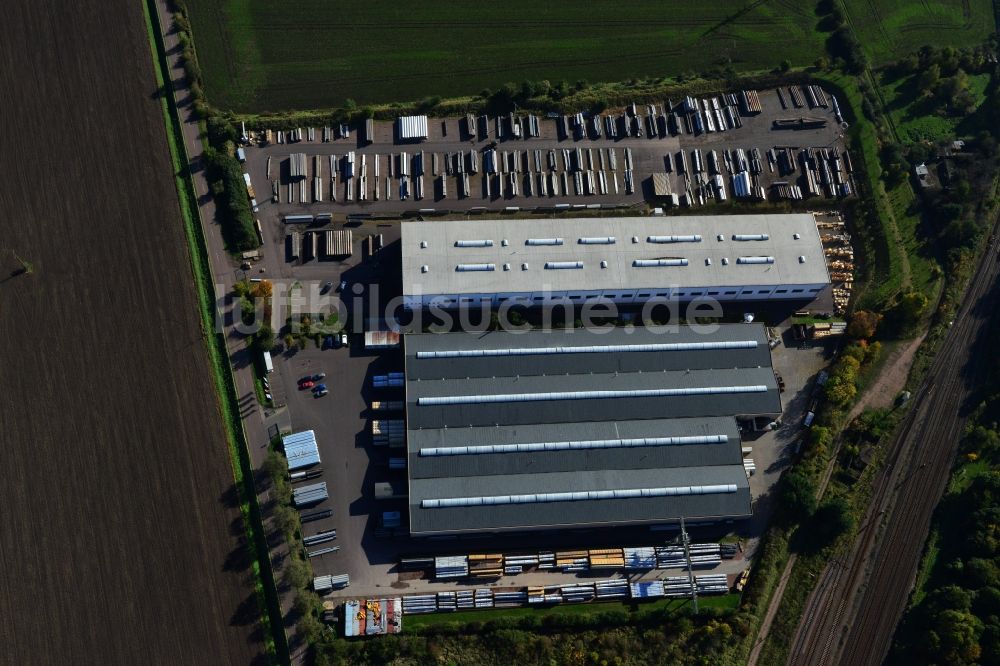 Luftaufnahme Könnern - Firmengelände des Stahlprofilherstellers SOSTA Stainless GmbH an der Windrose in Könnern im Bundesland Sachsen-Anhalt