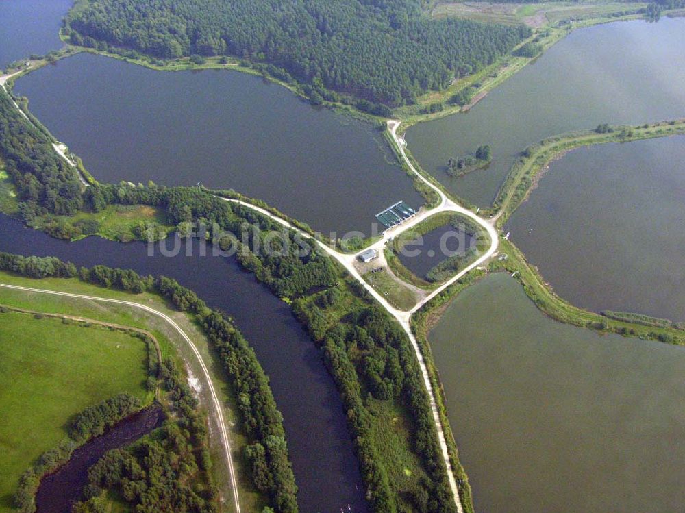 Lübben (Brandenburg) von oben - Fischteiche Lubolz bei Lübben