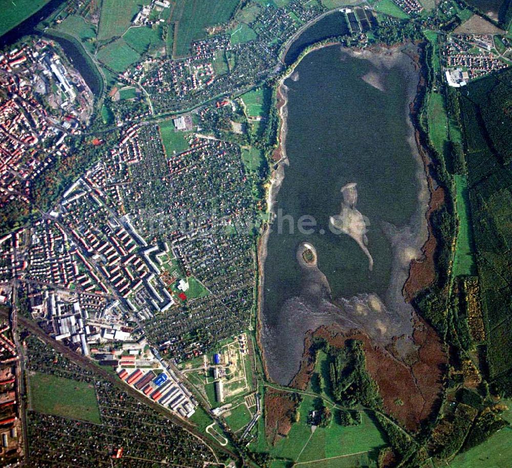 Torgau / Sachsen von oben - Fischzuchteichanlagen auf dem Großen Teich in Torgau / Sachsen (Ausschnitt mit 35mm Optik).