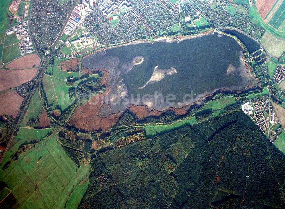 Torgau / Sachsen aus der Vogelperspektive: Fischzuchteichanlagen auf dem Großen Teich in Torgau / Sachsen (Ausschnitt mit 35mm Optik).