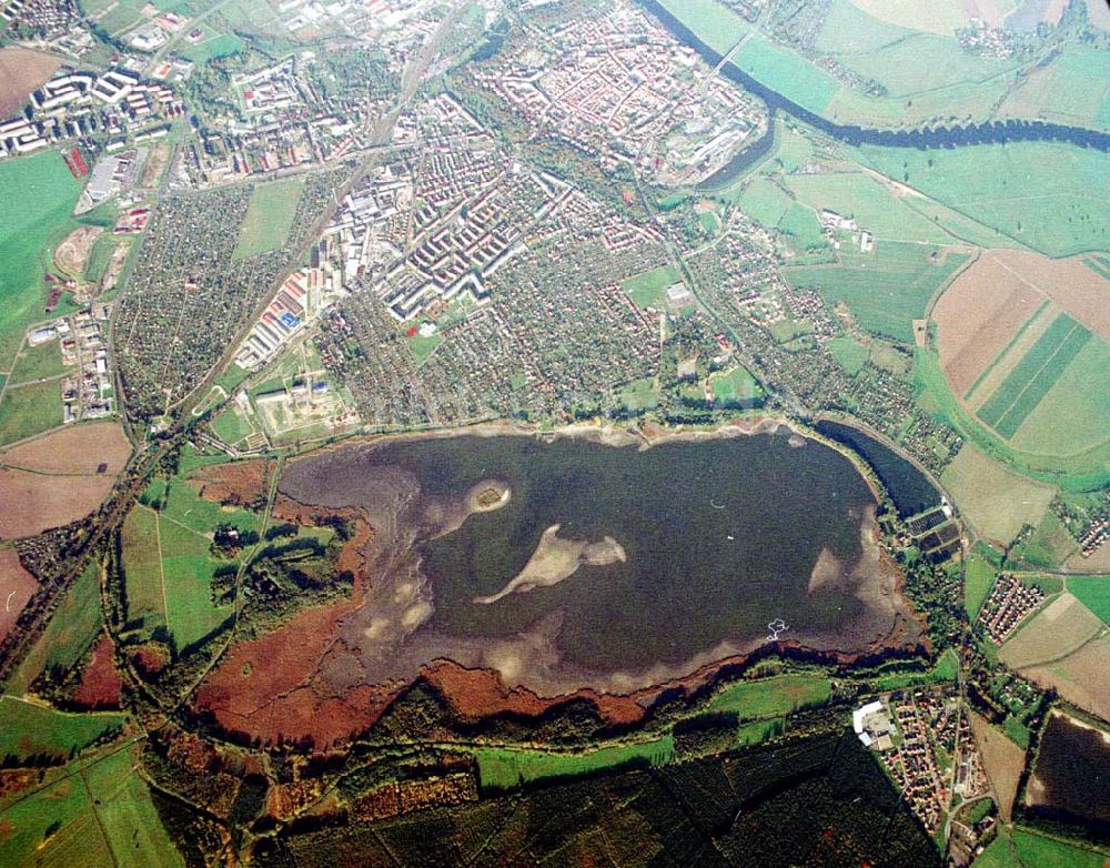 Luftaufnahme Torgau / Sachsen - Fischzuchteichanlagen auf dem Großen Teich in Torgau / Sachsen (Ausschnitt mit 35mm Optik aus 9800 ft MSL).