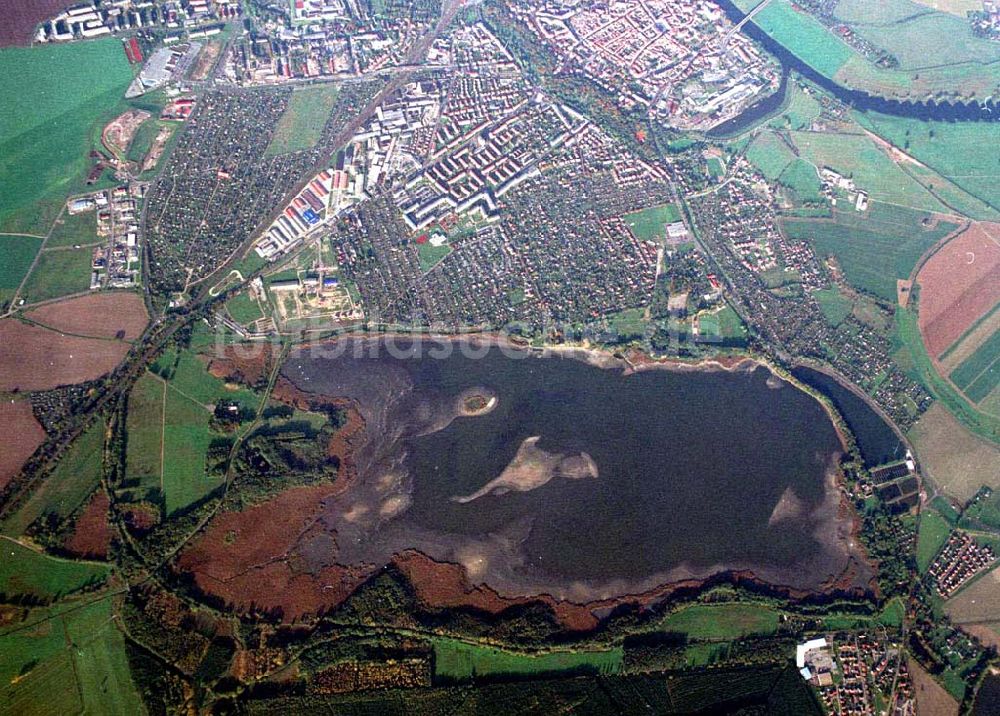 Torgau / Sachsen von oben - Fischzuchteichanlagen auf dem Großen Teich in Torgau / Sachsen (Ausschnitt mit 35mm Optik aus 9800 ft MSL).