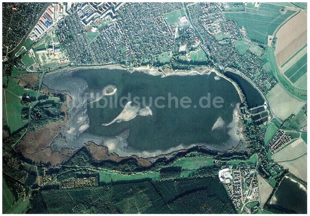 Torgau / Sachsen von oben - Fischzuchteichanlagen auf dem Großen Teich in Torgau / Sachsen (Ausschnitt mit 35mm Optik aus 9800 ft MSL).