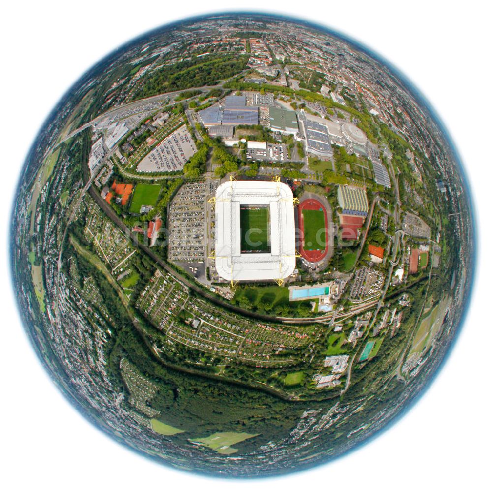 Luftaufnahme Dortmund - Fish Eye Blick vom Borusseum , dem Stadion Signal Iduna Park