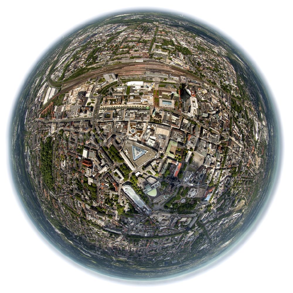 Dortmund von oben - Fish Eye - Blick auf das Stadtzentrum der Innenstadt mit Zentrum über der Thier-Galerie der ECE in Dortmund im Bundesland Nordrhein-Westfalen