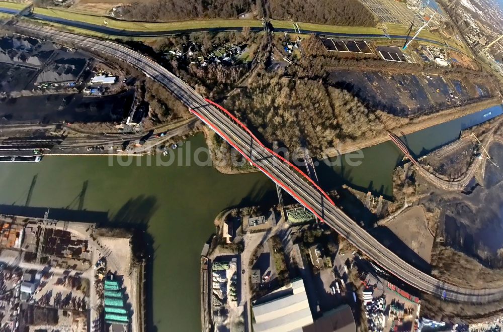 Luftbild Bottrop - Fish Eye- Perspektive Autobahn- Brückenbauwerk der BAB A42 über den Rhein-Herne Kanal in Bottrop im Bundesland Nordrhein-Westfalen