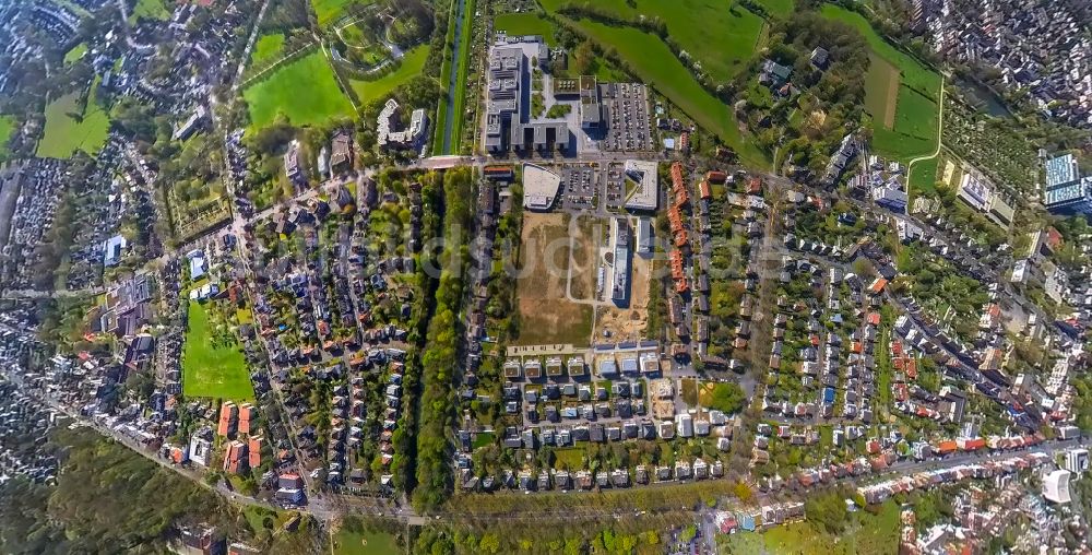 Hamm aus der Vogelperspektive: Fish Eye- Perspektive Baustelle zum Neubau- Wohngebiet Paracelsuspark in Hamm im Bundesland Nordrhein-Westfalen, Deutschland